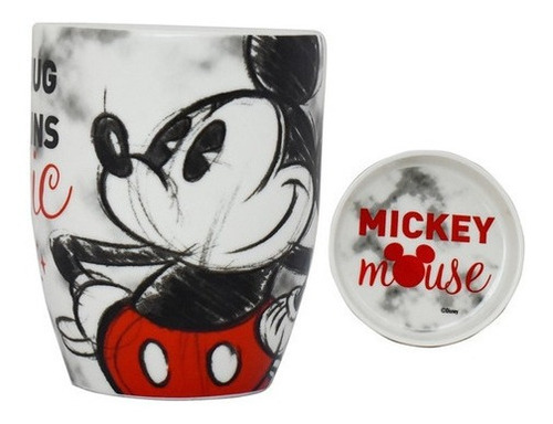 Taza Cafe Ceramica Disney Mickey Minnie Mouse C/tapa 385ml