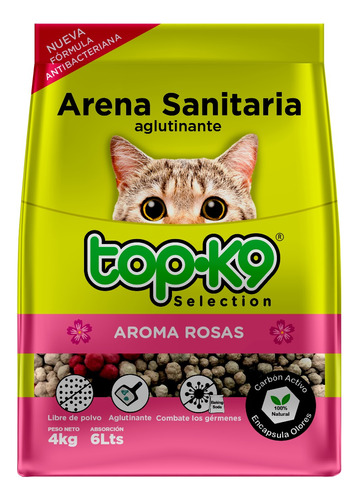 Arena Sanitaria Para Gatos Topk9 Aroma Rosa 4kg