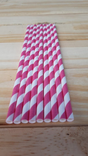 100 Canudo De Papel Drink Colorido Biodegradavel Descartável Cor Branco e Rosa escuro