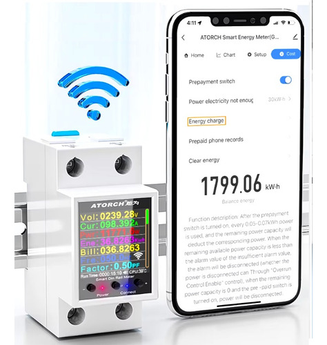 Medidor De Energía Inteligente Wifi 50-350v 100a Smart Life