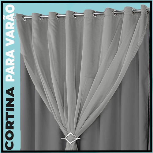 Cortina Blecaute Blackout 6x2,90 Em Tecido Berlim Preto Cor Cinza