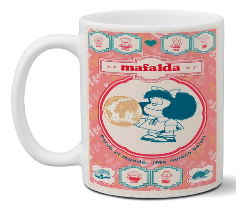 Taza De Cerámica Mafalda Estampilla Diseño Exclusivo Art Tm 