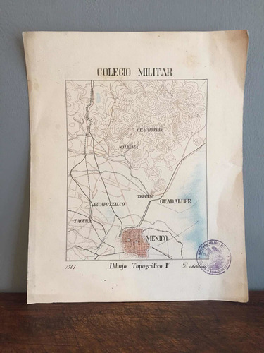 Antiguo Dibujo Mapa Topográfico Colegio Militar Año 1901 Mex