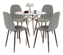 Comprar Comedor 4 Sillas, incluye 1 Mesa Comedor Redonda y 4 Sillas Comedor Color Gris HOMEMAKE FURNITURE