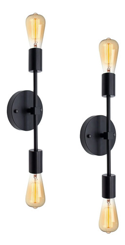 Lampara Tocador Baño 2 Luz Color Negro Mate Aplique Base