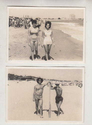 1963 Dos Fotografias Instantaneas Playa Mansa Punta Del Este