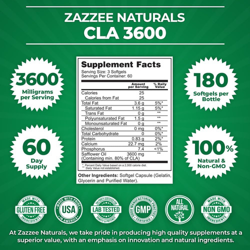 Cla 3600 180 Softgel Super Fuerza Zazzee Naturals