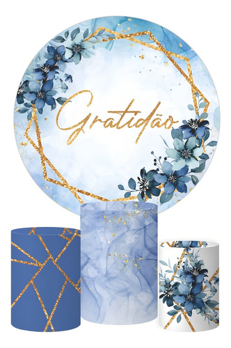 Kit Painel Redondo Trio Capa Cilindro Gratidão Azul