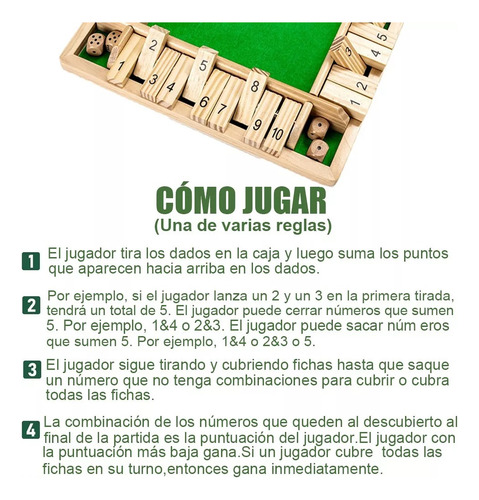 Juego De Mesa Dados Tablero Shut The Box Para Niños Adultos