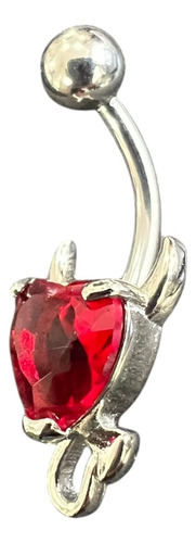 1 Piercing Para Ombligo Acero Inoxidable Corazón Rojo Diablo Dije Corazón Con Cuernos Y Cola