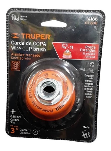 Cepillo Copa De Alambre Trenzado 3 Para Esmeril Marca Truper