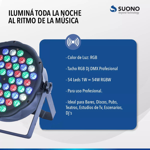 Tacho Proton Led 54 Led Alta Luminosidad Audioritmico Rgbw