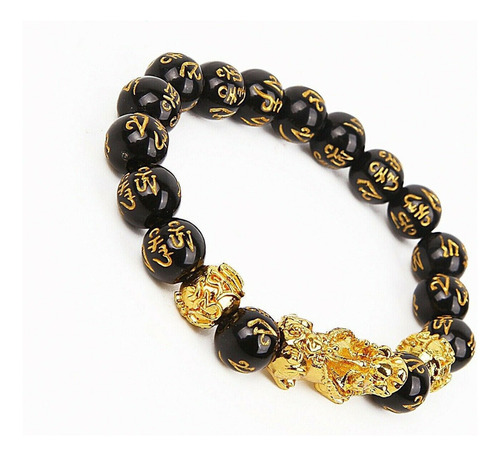 Pulsera Original Feng Shui Piedras Obsidiana Pixiu Oro