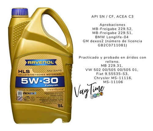 Aceite Motor Hls 5w/30 Dexos2 Ravenol Aleman 5litros