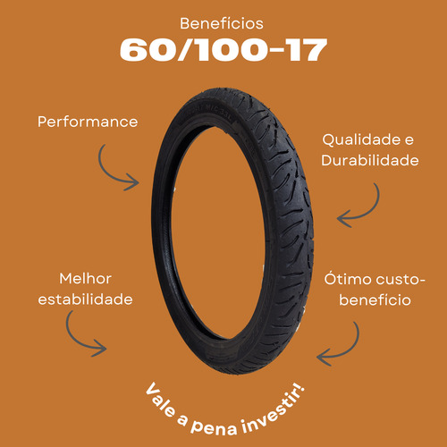 Pneu Dianteiro Jet 50 125 Biz Pop 60/100-17 Uso Sem Câmara
