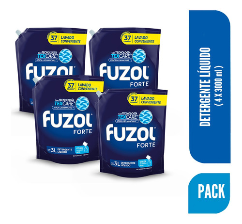 Pack 4 Detergentes Forte Fuzol Doypack 3000 Ml