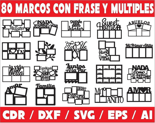 Pack De Vectores Corte Laser- Portaretratos Con Frase Varios