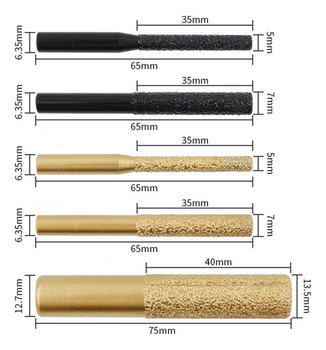 Borde De Herramienta Rotativa De Cilindro Dorado 6,35x5x65mm