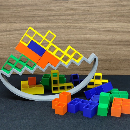 Tetris 3d Com 20 Peças Base Grande 22cm Equilíbrio Balanço