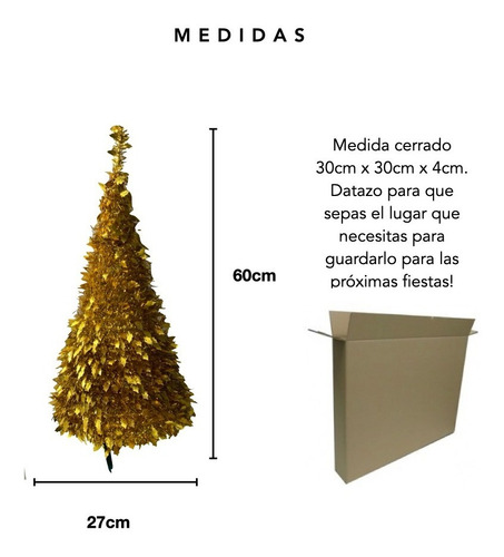 Imagen 4 de 10 de Arbol De Navidad Espiral Plegable 60cm Hojas Metalizado