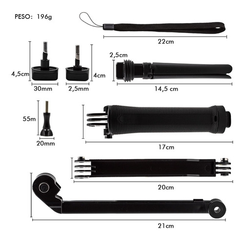 Bastão Monopod Retrátil Gopro Hero 5 4 3 3+ Tripe 3 Way