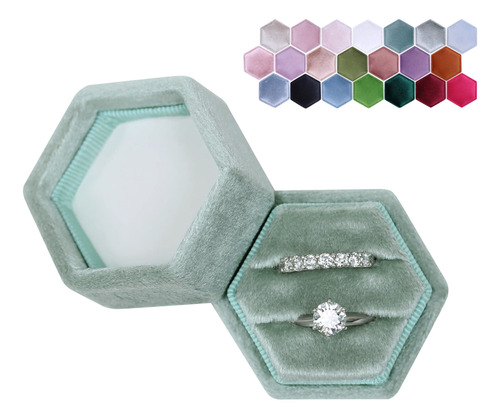 Blutete Caja Hexagonal Terciopelo Doble Ranura Para Anillo