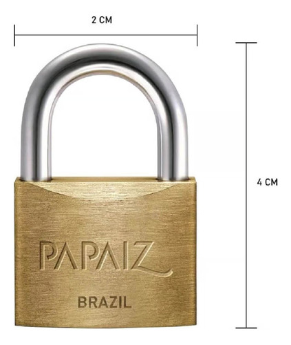 Cadeado De Segurança Latão Maciço Haste De Aço Cr20 Papaiz