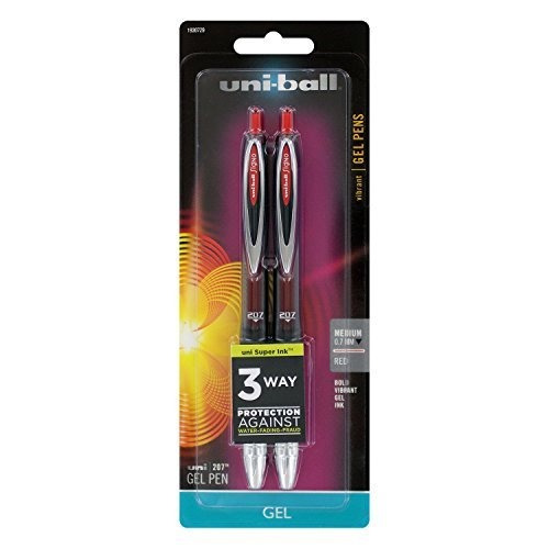 Uni-ball 207 Retractable Gel Pens, Medium Point (0.7mm), Red