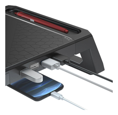 Base Para Monitor Bm-100bk C3tech Preto Com Usb E Gaveta