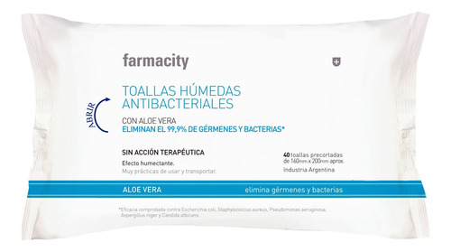 Toallas Húmedas Farmacity Antibacteriales Aloe Vera X 40 Un