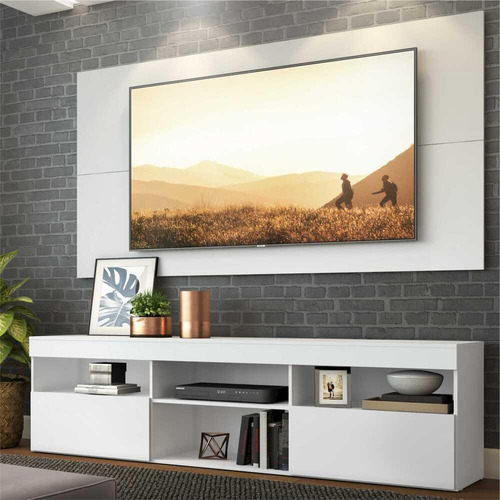 Rack Com Painel E Suporte P/ Tv Até 65 Flórida Multimóveis Cor Branco