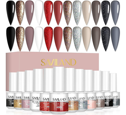 Saviland Gel Nail Polish Set - 12 Colores Navidad Gel Polaco