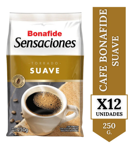 Café Bonafide Sensaciones Torrado Suave Pack X 12 X 250g.