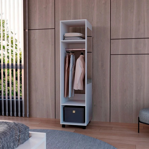 Closet Con Espejo Y 4 Ruedas Fm-025b - Blanco
