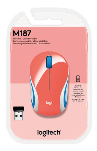 Mouse Inalámbrico Compacto Mini Logitech M187 Coral