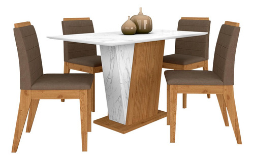 Mesa Com 4 Cadeiras Qatar 1,20 Cin/carraro Bra/cap - M A Cor Cinamo/carrara Branco/capuc 02