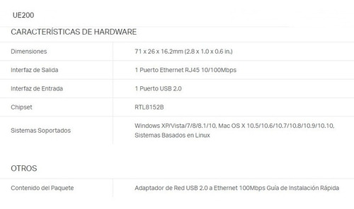 Imagen 6 de 6 de Adaptador Usb Red Rj 45 2.0 Ethernet Tp Link Ue200 100 Mbps