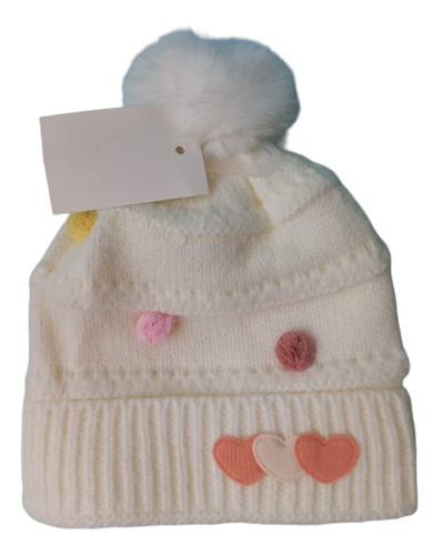 Gorro Para Niñas Con Pompón Corazónes Felpado Invierno