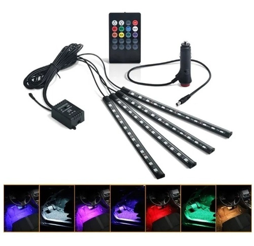 Tira X4 Led Luz Piso Interior Auto + Control Ritmica