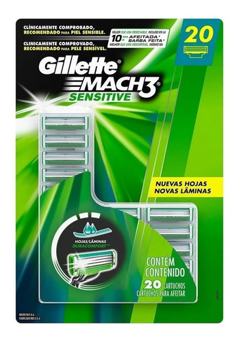 Gillette Mach3 Sensitive Cartuchos 20 Piezas Em