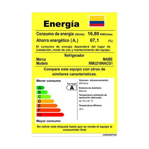 Nevera Mabe Frost Convencional 211 Lts Grafito | Rmu210nacg1