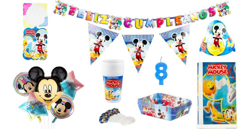 Kit Decoración Fiesta Mickey Mouse 12 Personas Con Globos