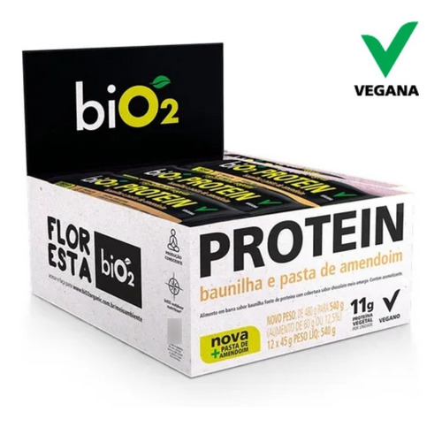 Bio2 Barra Protein Vegana Baunilha Pasta De Amendoim C/ 12un