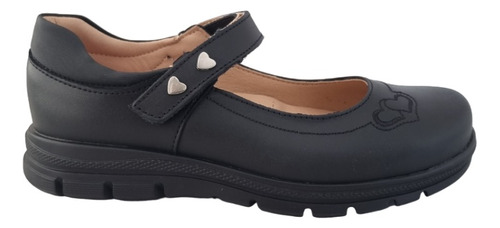 Zapato Escolar Niñas Ligeros Velcro Yuyin 23380 Piel Negro