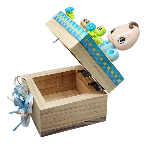 Recuerdo Bautizo 2 Pz Niño En Caja De Madera Natural