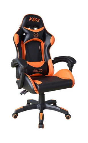 Imagen 2 de 5 de Silla de escritorio Njoytech Kaos gamer ergonómica negra y naranja con tapizado de cuero sintético