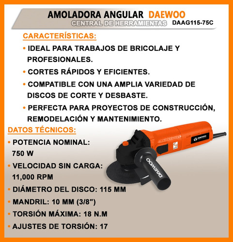 Amoladora Angular Disco 115mm 750w Para Disco 4,5 Daewoo