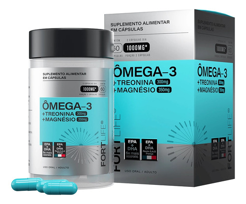 Ômega-3 + Treonina + Magnésio 1000mg 60 Cápsulas Fortlife Sabor Sem Sabor