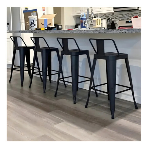 Set 4 Bancos Metálico Alto Tolix Respaldo Barra Comedor Color Negro