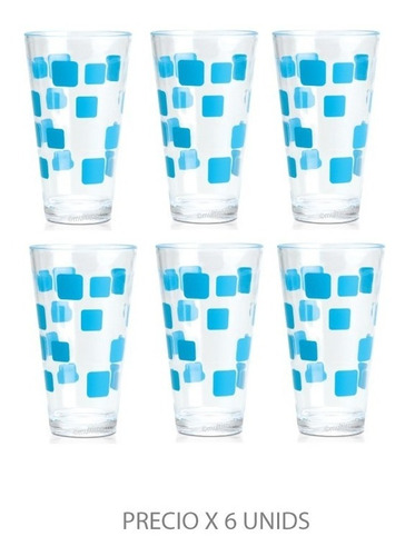 Juego De 6 Vasos Acrilicos Largos Altos Saba Decorado Azul